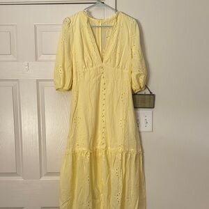 SHEIN Yellow Eyelet Midi Dress